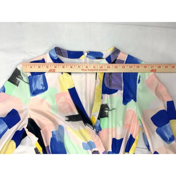 DKNY Women’s Water Color V-Neck Faux Wrap Shirt Dress 3/4 Sleeve Size 12 - Picture 11 of 15